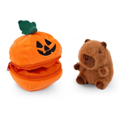 Plushland Halloween Zip-Up Pumpkin Stuffed Animal Plush Toys,Hideaway Spooky Black Cat Bat Ghost Capybara Plush Halloween Toy for Festive Decorations & Fun Surprises 6 Inches (Capybara) - style: Capybara