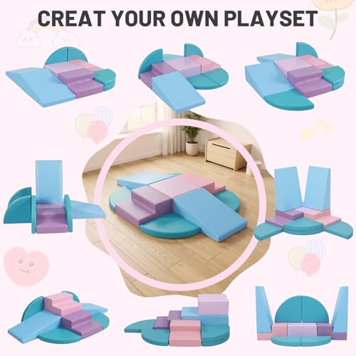 9-Piece Climbing Toys: Soft PU Leather Foam Blocks - Climb and Crawl Activity Blocks - Play Gym Equipment Indoor for Development(Macaroon) - style: Macaroon