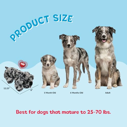 Snuggle Puppy Heartbeat Dog Toy for Puppies, Real-Feel Heartbeat, Calming Sleep Aid and Crate Training Comfort Toy with Heat Pack, Medium Breed Buddies Blue Merle (Australian Shepherd, Aussie) - color: Merle