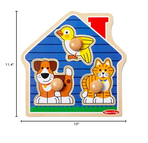 Melissa & Doug Pet Animals Jumbo Knob Puzzle, Wooden Peg Puzzle for Toddlers, Educational Toy for Shape Recognition and Fine Motor Skills, Ages 1+ - size: Small, style: Pets