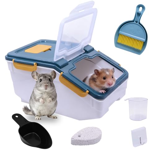 Saim Extra Large Chinchilla Sand Bath Container, 7.4-Inch Hight Dust Bath House with Low-Mess Lid & Scoop, Digging Box for Hamster Hedgehog Small Animals - Blue - color: Blue