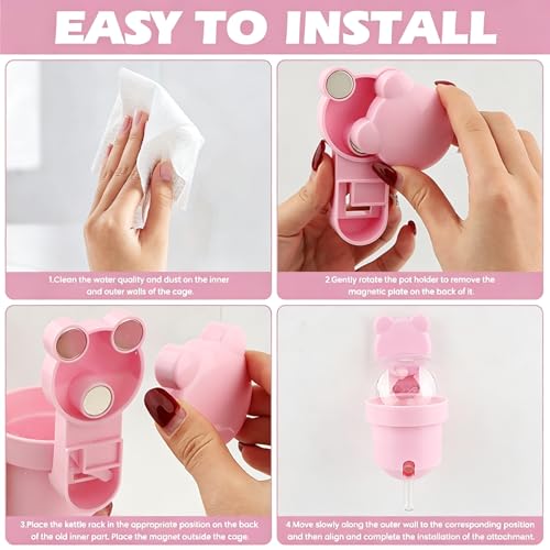 Magnetic Hamster Water Bottle, 3.7 oz Glass Small Pet Water Dispenser with Quiet Vacuum Nozzle, Drop-Resistant Holder for Cage or Glass Tank, for Hamsters, Gerbils and Mice(Pink)