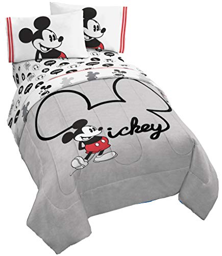 Disney Mickey Mouse Twin Comforter Set 4 Piece Cartoon Bedding, Gray | Bed in a Bag, Comforter Sheets Pillowcase, Official Product, Soft Microfiber, Machine Washable, Easy Care, Kids Gift - color: Gray - Mickey Mouse, size: Twin