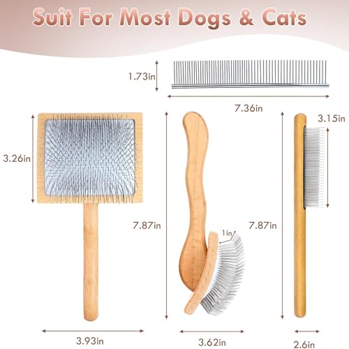 Wooden Long Pin Slicker Brush for Dog, Poodles & Doodles Long Hair | Grooming, Fluff & Detangle Heavy Dense Wavy Curly Coats to Easily Prevent Severe Hair Matting During Shedding Seasons - color: Wood