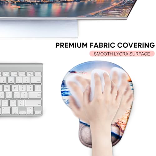JIKIOU Ergonomic Mouse Pad with Gel Wrist Rest 2 Pack, Portable Small Beach | Upgraded-Prevent Gel Leakage, Ergonomic Design for Pain Relief, Cooling Gel filled, Smooth Lycra Surface, Non-Slip PU Base - color: 10Beach