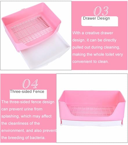 Rabbit Litter Box,Bunny Supplies,Large Pet Litter Pan Trainer with Drawer Corner for Rats Hamsters Ferret Bunny Guinea Pigs Chinchilla Small Animals (Pink) - color: Pink