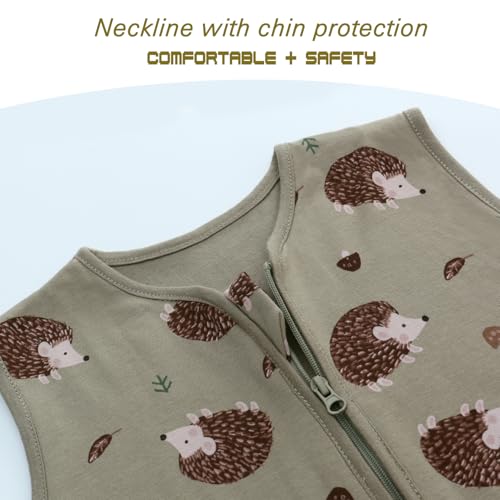 Miracle Baby Sleep Sack with Feet - 0.5 TOG 100% Breathable Cotton Wearable Blanket, Sleeveless Design Sleeping Bag for Baby - color: Green Hedgehog, size: 6-12 Months(S)