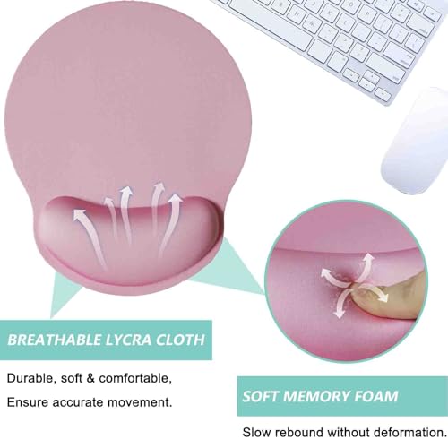 Mouse Pad with Wrist Support, Ergonomic Mouse Pad with Memory Foam Wrist Rest Cushion, Non-Slip Rubber Base Gaming Mice Pad for Home Office Computer Laptop, Pink - color: Pink