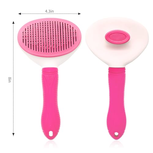 Aogeili Self Cleaning Slicker Brush, Skin Friendly Deshedding Grooming Tool for Dogs, Cats & Bunny, One-Click Release Removes Loose Undercoat, Mats & Tangles, for Long & Short Hair Shedding Pets - color: Pink