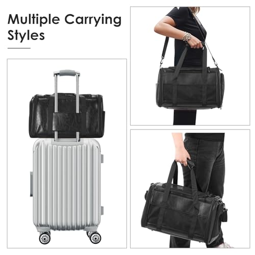 Fashion Dog Carrier Pet Carrier Airline Approved Cat Carrier for Small Dogs Cats Under 15 Lbs, Vegan Leather Collapsible Soft Sided Travel Puppy Carrier - color: Breathable Black