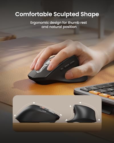 ProtoArc EKM01 Plus Wireless Ergonomic Keyboard Mouse Combo - Gray Black | Full-size Split Keyboard with Cushioned Wrist Rest, Ergonomic Mouse, 3-Device Bluetooth/2.4G, USB-C Rechargeable - color: Gray and Black