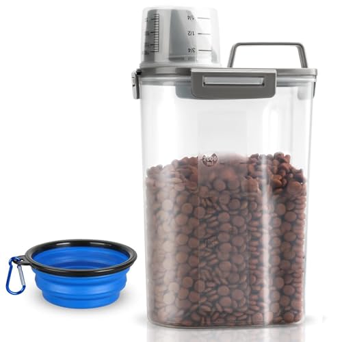 TIOVERY Upgraded Dog Food Storage Container Small, Cat Food Container Airtight, Pet Food Container Dispenser with Pour Spout, Measuring Cup and 4 Seal Buckles for Dogs, Cats, Birds (Grey) - color: Grey 3 Qt