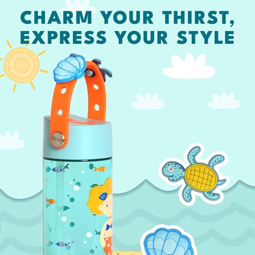 Elemental Water Bottles for Kids - Splash Kids Water Bottle for School with Fun Charm Handle - BPA Free Tritan Plastic Bottle with Straw Leak Proof When Spout is Closed - 18oz - Sunny Mermaid - color: Sunny Mermaid