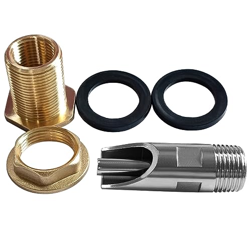Joywayus 3PCS Stainless Steel Automatic Pig Nipple Water Drinker Feeder Waterer + 3PCS Brass Water Tank Connector Bulkhead Fitting + 1PCS Hole Opener Kit for Sows Piglets Drinking - color: silvery + brass -3pcs