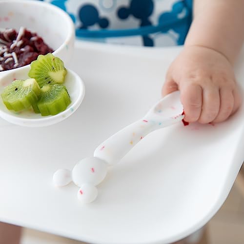 Bumkins Disney Mickey Mouse Bowl, Silicone First Feeding Set with Suction, Includes Spoon, Training Essentials for Baby-Led Weaning, Toddler Self-Feeding, Babies Eating at 4 Mos Up, Vanilla - color: D2 Mickey Mouse-Vnl, style: Disney