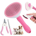 Aglads 3PCS Cat Rabbit Bunny Dog Grooming Kit, Self-Cleaning Slicker Cat & Dog Brush for Shedding, Fine-Needle Comb, Pet Nail Clipper & File for Long/Short-Haired Pets, Easy to Remove Loose (3, pink) - color: Pink