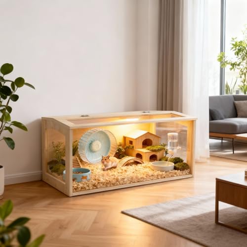 Large Hamster Cage,Transparent Habitat with Openable Top,32x16x16 Inch | Transparent Panels,Openable Top for Convenient Access,Suitable for Hamsters and Gerbils - size: 32.0"L x 16.0"W x 16.0"H