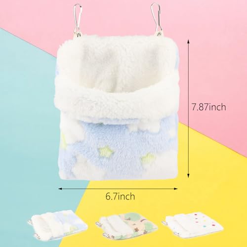 Sugar Glider Sleeping Pouch Hanging Bed for Small Pets, Blue | Soft flannel warm & cozy, pouch snuggle design, metal hooks for easy hang, portable, fits hamsters/rats/hedgehogs/squirrels - color: Blue
