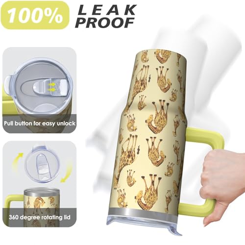 30oz Giraffe Stainless Steel Tumbler with Handle and Straw,Insulated Cup Travel Coffee Mug Water Bottle with Lid and Straw, Animal Lovers Women Gifts - color: Giraffe