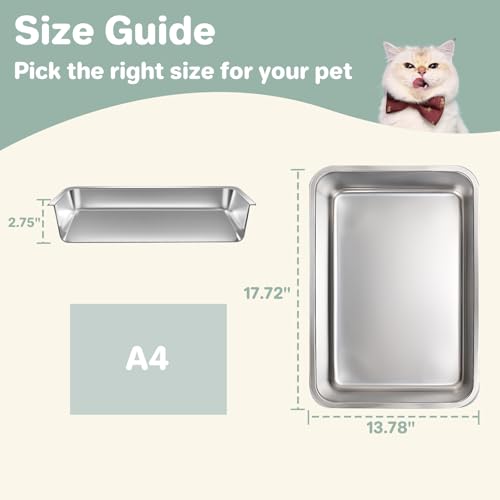 Low Entry Stainless Steel Cat Litter Box for Kittens, Metal Kitty Shallow Litter Box, Easy Access Kitty Litter Pan Tray, Easy Cleaning -17.72'' Lx 13.78'' W x 2.76'' H - color: 1 pack-17.72'' Lx 13.78'' W x 2.76'' H
