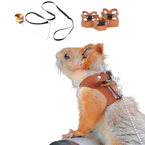 3 Pack Squirrel Harness and Leash Set - Adjustable Soft Leather & Traction Rope Strap Anti-Biting Chainfor Small Pet Walk Jogging Bearded Dragon Reptile Squirrel Rat