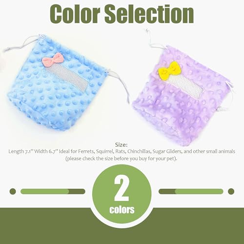 Sugar Glider Bonding Pouch Carrier Bag, 2-Pack Soft Fleece Small Animal Snuggle Sack with Breathable Mesh Window and Drawstring, Portable Nesting Bag for Hamsters and Rats.