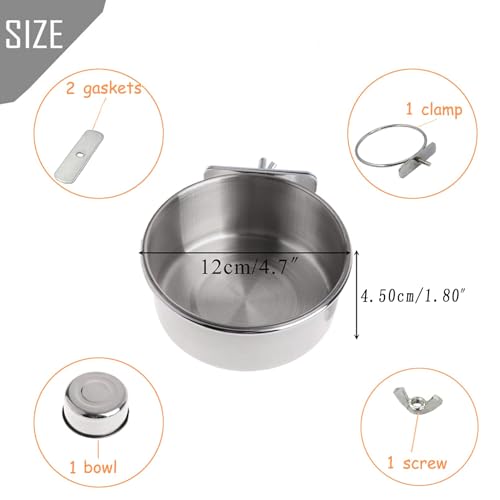 PINVNBY Stainless Steel Food Bowls for Birds,Bird Feeding Dish Cups Parrot Water Feeder Bowl with Clamp Holder Paw Grinding Perches for Budgies Parakeet Macaw Small Animal(5 Pack) - size: 【S:3.9x1.6 Inches】