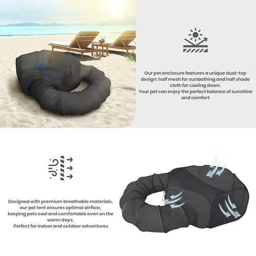 X-ZONE PET Portable Cat Play Tunnels, Catio Outdoor Enclosed Tent Playpen with Tunnel, Indoor Enclosure for Cats & Small Animals, Black - color: Classic Black