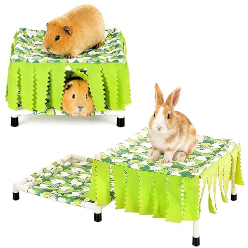Guinea Pig Hideout with Fringe Curtain, Guinea Pig Bed | Small Animal Tent Hideaway, Stable Shelter Hut for Guinea Pig, Rabbit, Ferret, Chinchilla, Rat and Squirrel - color: Green