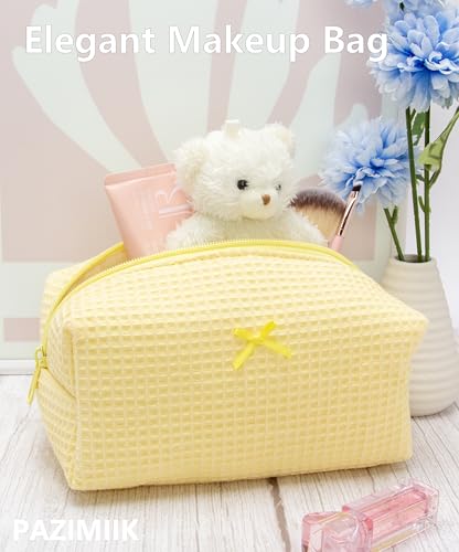 PAZIMIIK Cozy Makeup Bag for Women,Zipper Cosmetic Pouch,Waffle Yellow | Soft Cosmetic Organizer for Makeup,Skincare,Toiletries,Daily Beauty Essentials,Purse,On-the-Go,Bridesmaid Gifts - color: Waffle Yellow