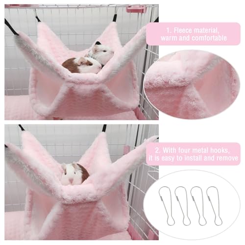 Yanmucy Double-Layer Fleece Rat Hammock House - Warm Soft Guinea Pig Hideout for Cage Accessories - Ferret Hamster Sleeping and Playing Hammock for Small Animals (Pink) - color: Pink