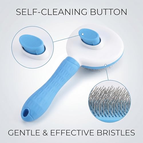 Self Cleaning Pet Grooming Brush for Dogs & Cats – Deshedding Slicker Brush with Hair Removal Button, Gentle Skin Safe with Free Comb