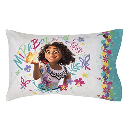 Disney Encanto Tropical Delight Pink and Aqua Flowers and Butterflies 4 Piece Toddler Bedding Set - Comforter, Fitted Bottom Sheet, Flat Top Sheet and Reversible Pillowcase - color: Disney Encanto