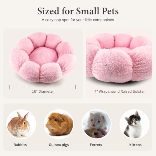 Rabbit Bed for Large Bunny Guinea Pig & Other Small Pets, Pink | Washable Soft Plush Hideout, Cozy Sleeping Mat for Indoor Cage or Playpen Use, Petal Shape - color: Pink