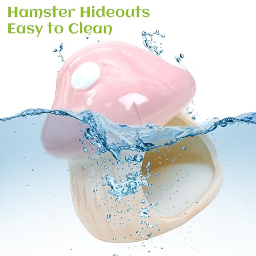BNOSDM Ceramic Hamster Hideout Cute Mushroom Shape Hamster House and Habitat Cool Hamsters Hide Suitable for Syrian, Mice, Dwarf Hamsters, Gerbils (Pink) - color: Pink Hideout Solo
