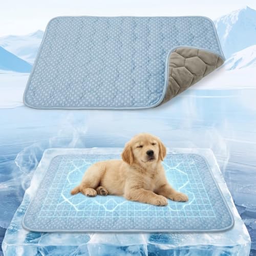 Dog Cooling Mat Q-MAX>0.5 Self-Cooling Mat for Dogs Crate Pad for Dogr, 2-in-1 Long-Lasting Cool Mats and Soft Kennel Pad for Dogs, Easy Washable Mat for Bed Crate Car - size: 28.0"L X 20.0"W