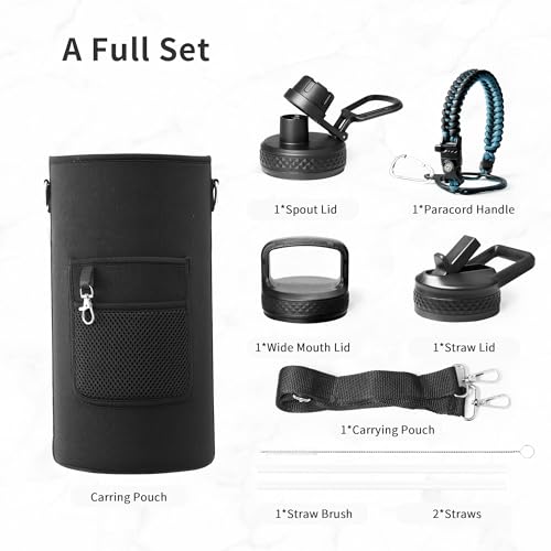 Trebo Water Bottle Insulation 87 oz, Vacuum Stainless Steel Water Jug (Keep Cold for 48 Hrs), LeakProof & Non-BPA, Water Flask with Paracord Handle & Straw Spout Lids, Indigo/Black | Large Stainless Steel Water Jug, Triple Wall Vacuum Copper Plated, Dishw