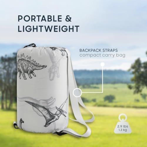 Wake In Cloud - Kids Sleeping Bag for Boys Toddlers, Camping in Warm Cold Weather, Backpacking Lightweight Compact Outdoor Liner for 3 Seasons, Dinosaur Sketch - color: Light Gray