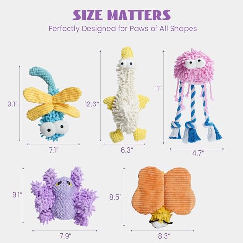 Nocciola 5 Packs Squeaky Dog Toy Plushies, Cute Soft Squeak Crinkle Plush Stuffed Durable Pet Animal Chew Puppy Toys for Small Meidum Large Breed - style: Bundle
