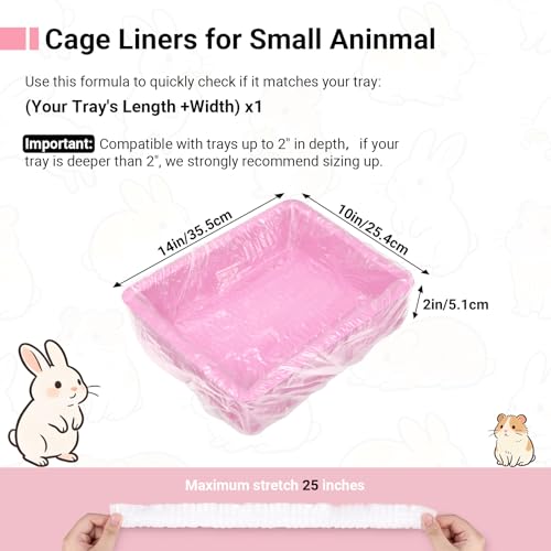 100PCS Disposable Cage Liners for Trays Max 14x10x2in, Clear Plastic Rabbit Cage Accessories Liner Bag, Small Pet Supplies Stuff Litter Box Liner for Bunny Hamster Hedgehog Dog Cat Small Rabbit