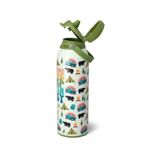 Swig Life 32oz EZ Fill Water Bottle with Straw Lid, Errbody in the Camp | Leakproof Lid - Double Wall Insulated Stainless Steel - Lid, Straw & Lock - Cup Holder Friendly - Dishwasher Safe - color: Errbody Camp, size: 32 Ounces