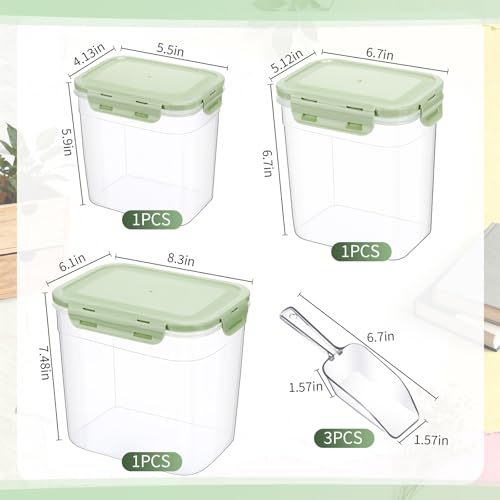 Patelai 6 Pcs Dog and Cat Food Storage Containers with Scoops Set Plastic Pet Food Storage Containers Stackable Airtight Dry for Kitchen 1.27, 2.4, 4 Qt (Green) - color: Green