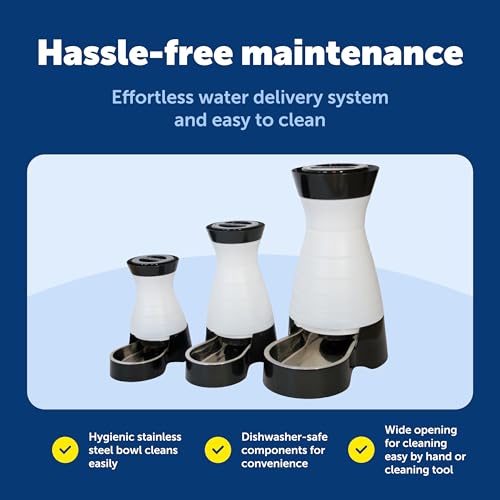 PetSafe Healthy Pet Water Station, 64 oz, Stainless Steel Bowl, Small | Gravity-Fed Pet Water Fountain Keeps Cats or Small Dogs Hydrated, Stainless Steel Bowl Is Dishwasher Safe - size: Small