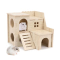 Wontee Dwarf Hamster Hideout Wooden House Maze Fun Slide Double-Decker Hut for Dwarf Hamsters Gerbils Mice or Similar Sized Pets