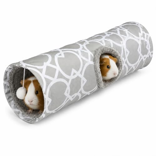 Plush Inside Stright Shape Small Animals Tube Tunnel with Interactive Ball for Guinea Pig, Hamster, Chinchilla, Hedgehog Hiding and Resting, Geometric Grey - size: S