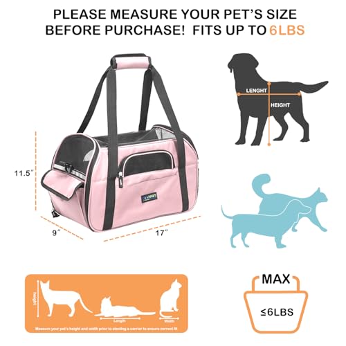 JESPET Soft-Sided Kennel Pet Carrier for Small Dogs, Cats, Puppy, Airline Approved Cat Carriers Dog Carrier Collapsible, Travel Handbag & Car Seat - color: Pink, size: 17.0"L x 9.0"W x 11.5"H