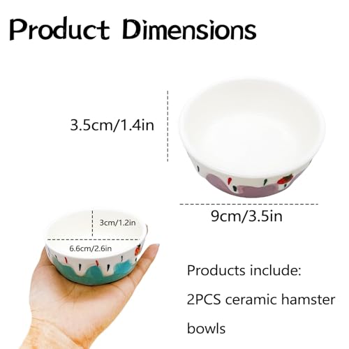 2 Pack Hamster Food Bowl Small Animals Ceramic Food Water Bowl Prevent Tipping Moving for Gerbil Chinchilla Hedgehog Rat (Color: Purple + Blue) - color: Purple + Blue