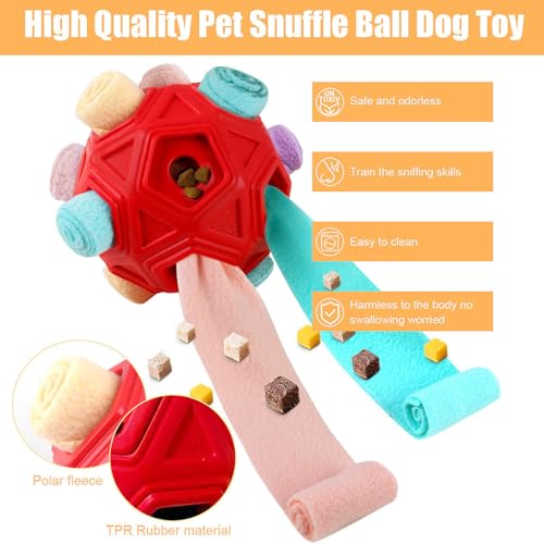 Dog Snuffle Ball-Interactive Puzzle Dog Toys Encourage Natural Foraging Skills Slow Feeder for Training and Stress Relief, Cloth Strip Hiding Food Dog Toys for Any Size Dogs (Red Macaron) - color: Red Macaron
