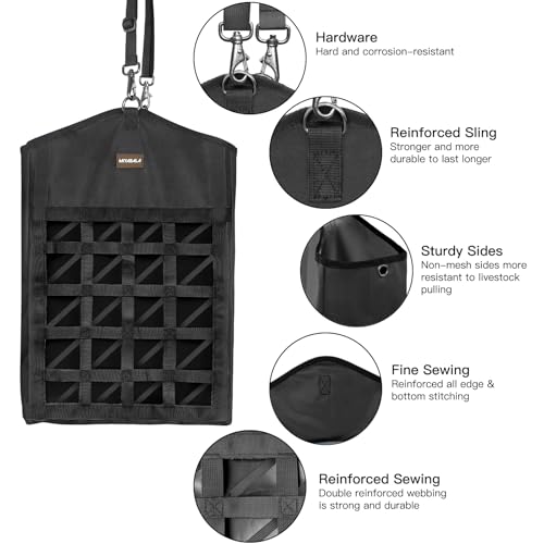 Ultra-Slow Feed Hay Bag for Horses, 3 Packs Hay Bags with Net Front Design,Wide Opening for Easy Filling,Two Types of Hanging for Feeding Goats, Sheep and Donkeys (3 Black) - color: 3 Black
