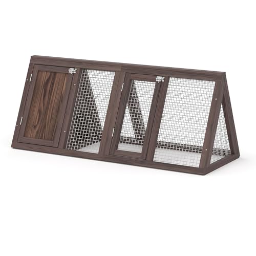 GOJOOASIS Wooden Chicken Coop Rabbit Hutch for 2 Hens, Carbonized Wood | Quail Coop, A-Frame Design House, Outdoor Bunny Run Cage w/ Ventilating Wire Versatile for Guinea Pigs, Hamsters, Chickens - color: Carbonized Wood